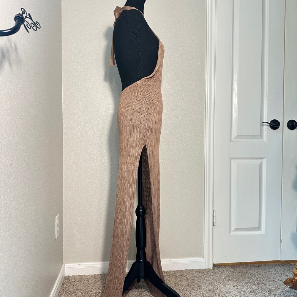 Flook the Label Zadia Knit Halter Maxi Dress Tan REVOLVE Slinky Resort Medium - Picture 7 of 14
